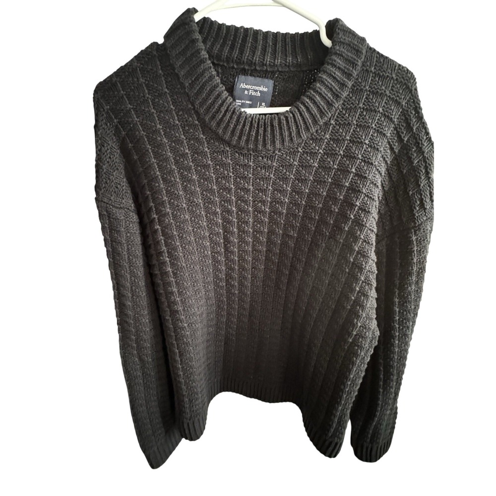 Abercrombie & Fitch Mens XL Black Waffle Knit Crew Neck Sweater‎ Long Sleeve